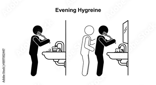 Person brushing teeth in bathroom sink at night.