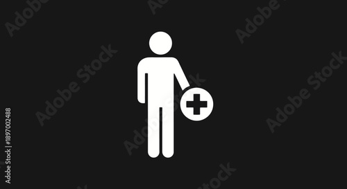 Person icon holding a plus sign symbol representing addition or new.