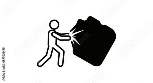 Person Pushing A Large Rock Up A Hill.