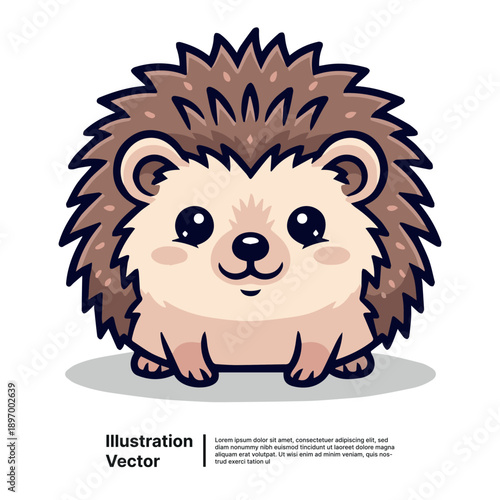 Adorable cartoon hedgehog illustration with spiky fur and cute facial expression in a simple vector graphic style