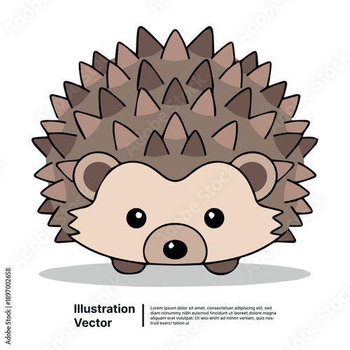 Adorable cartoon hedgehog illustration with spiky brown and tan quills standing alone