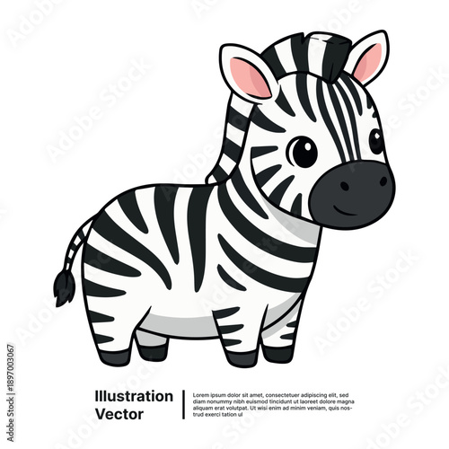 A cartoon zebra standing in a simple environment, depicted from a slight angle, showcasing illustration art.