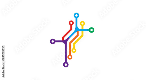 Colorful Abstract Connectivity Circuit Logo Vector. Network Data Flow Concept.