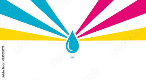 CMY Printing Color Rays Background with Green Ink Drop Icon Vector Illustration