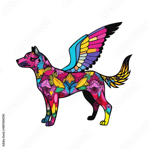 Vector illustration of a cartoon horse and silhouette of a black pegasus with wings for a fantasy myth tattoo design or animal symbol art