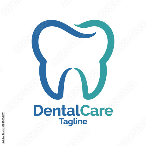 Minimalist blue and teal dental with tooth and Dental Care Tagline text