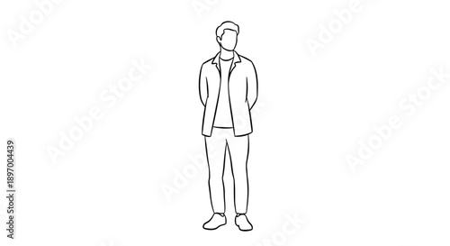 Simple Line Drawing of a Man Standing Still.
