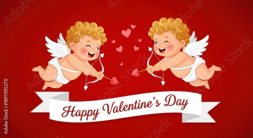 Two cherubic cupids celebrating valentine's day