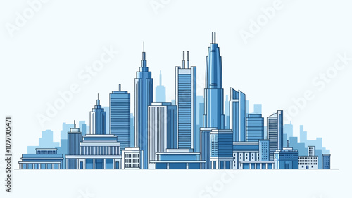 City Skyline with Tall Buildings Illustration.
