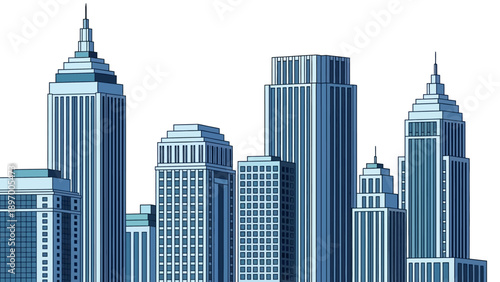 City Skyscrapers Modern Office Buildings Illustration.