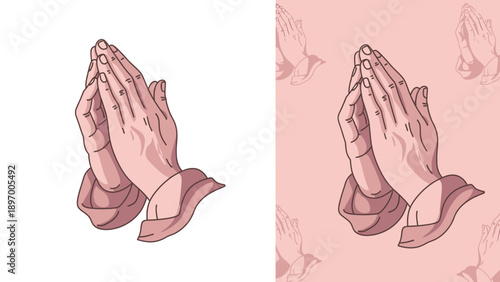 Clasped Hands in Prayer Gesture Illustration.