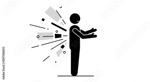 Stick figure person overwhelmed by information and ideas bursting outwards.