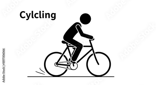 Stick figure person riding a bicycle on a flat surface.