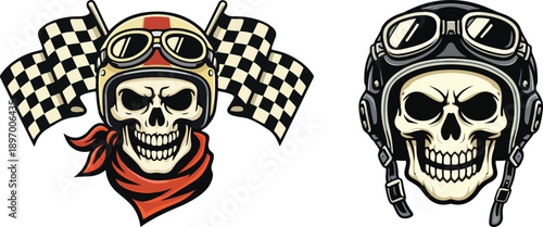 Racing Skull Checkered Flag Vector Illustration