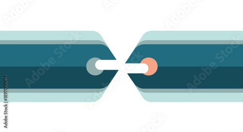 Abstract connection point graphic. Minimalist two-part interface background representing linkage, data flow, and modern technological synergy.