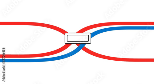 Abstract Banner Template with Crossing Red and Blue Lines. Minimalist Vector Design for Connection, Competition, or Data Flow Concepts.