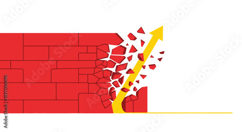 Growth Arrow Breaking Through Brick Wall: Concept of Breakthrough, Success, Progress, and Overcoming Obstacles