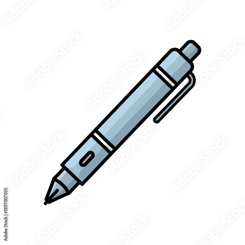 Light Blue Ballpoint Pen with Silver Accents and Black Clip on White Background