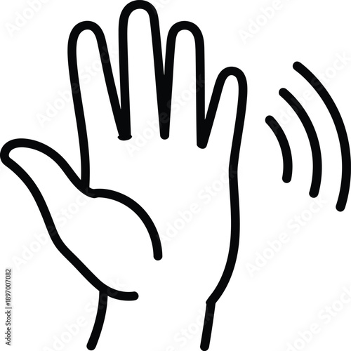 A hand gesture with palm facing outward and sound waves