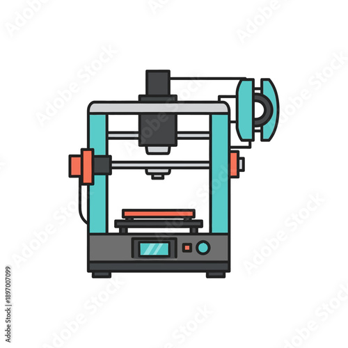 Teal and Gray 3D Printer with Red Accents and LCD Screen White Background (24