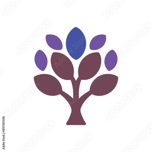 Stylized Tree with Purple and Blue Leaves.
