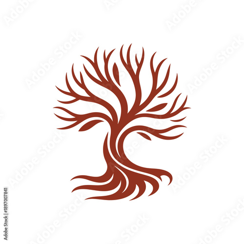 Stylized Tree of Life Emblem with Roots and Branches.