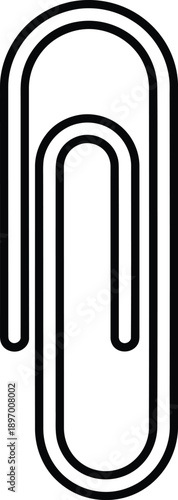 Black and white outline icon of a paperclip, simple graphic symbol for office stationery and document binding