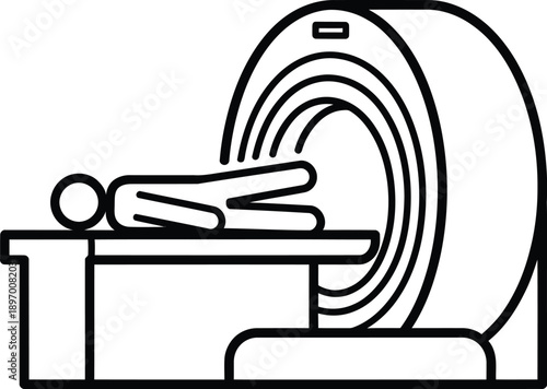 Medical imaging scan icon patient lying on table entering mri or ct scanner machine