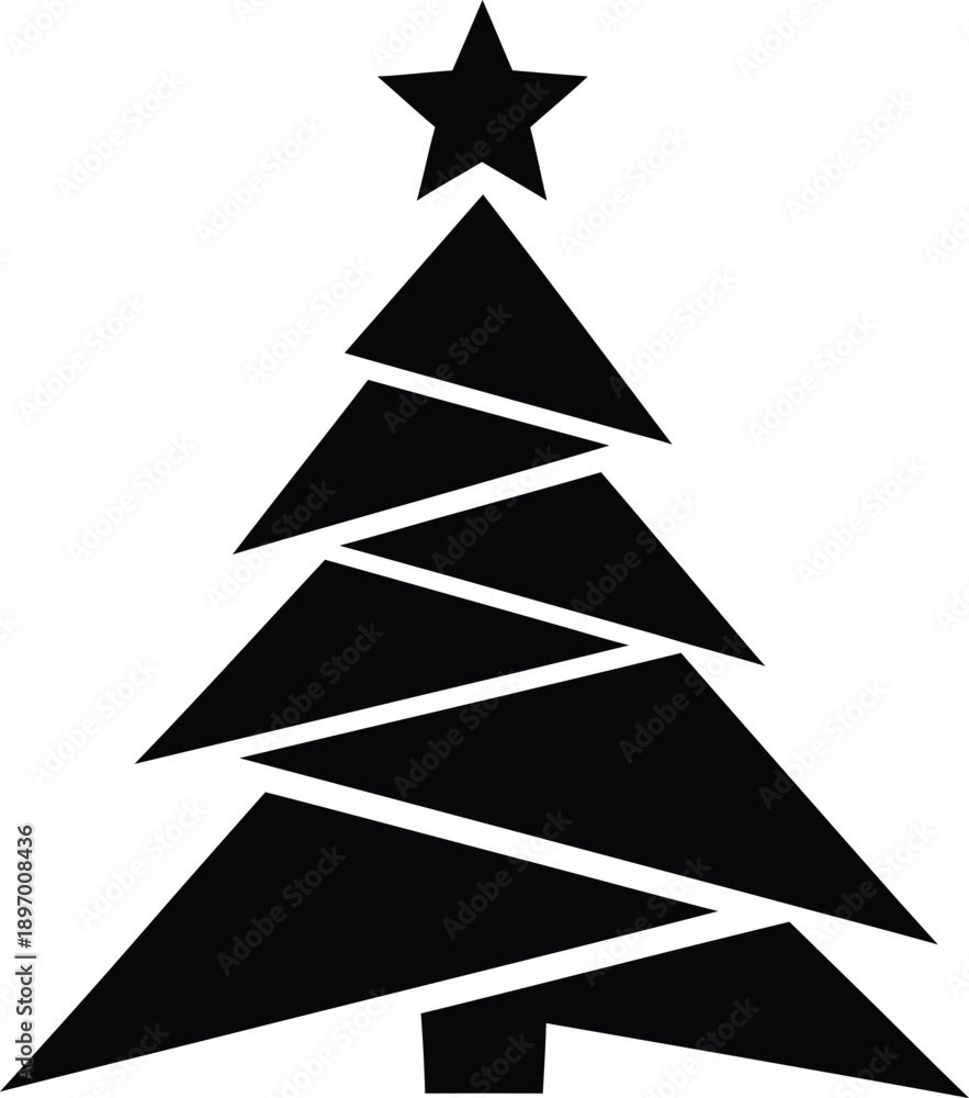 Obraz premium Stylized christmas tree icon with star on top, black silhouette graphic