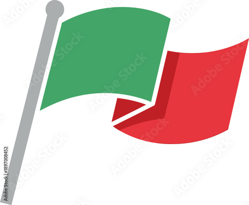 Waving flag with green and red sections