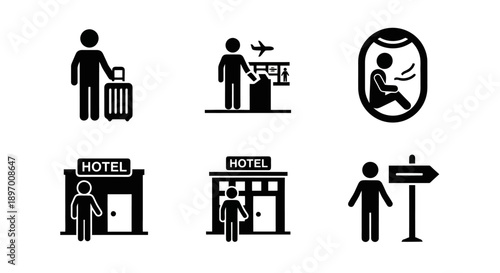 Travel Icons Representing Different Aspects of Journeys.