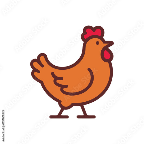 Simple cartoon illustration of a brown chicken standing.