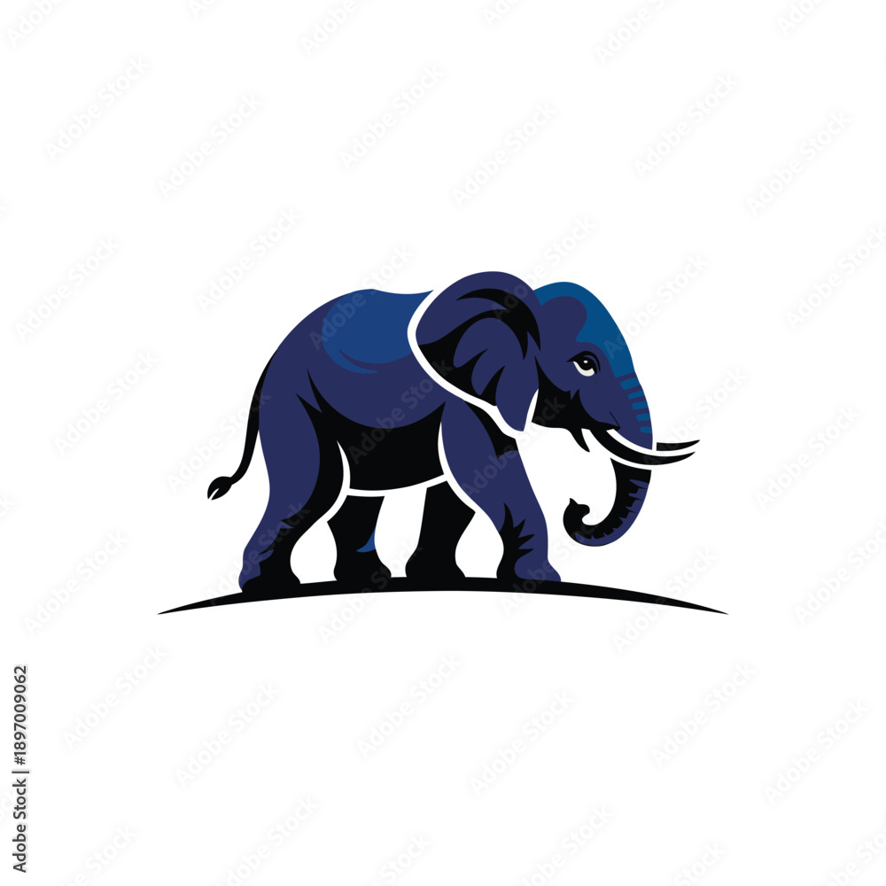 Fototapeta premium Stylized Blue Elephant Walking on a Line.