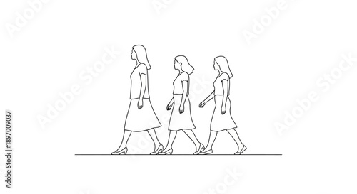 Three women walking in a line illustration.