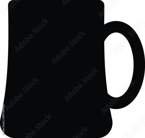 Black silhouette icon of a beer mug or stein, simple graphic symbol for beverage container or pub drink