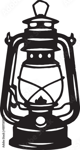 Vintage Kerosene Lantern in Bold Linocut Block Print Woodcut Style