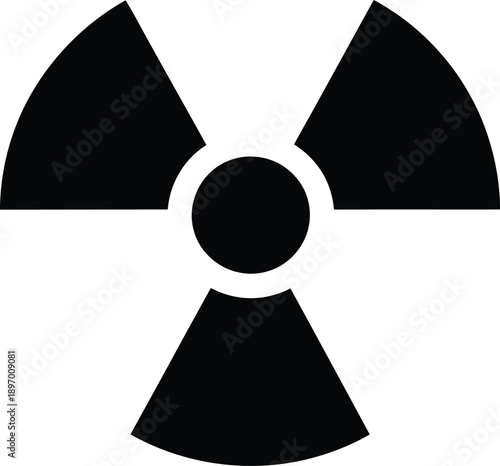Black and white radiation hazard warning symbol, trefoil icon representing radioactivity and danger