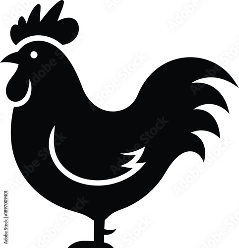 Black silhouette icon of a rooster or chicken standing in profile view, simple graphic design for farm or poultry concept