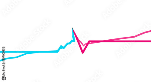 Abstract Dual Line Graph Comparison: Volatility and Growth in Financial Data (Cyan vs. Magenta). Minimalist Q1 Business Report Visualization.