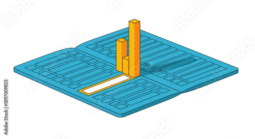 Isometric Ledger Book with Bar Chart Data Analysis Illustration - Financial Reporting and Accounting Records Concept