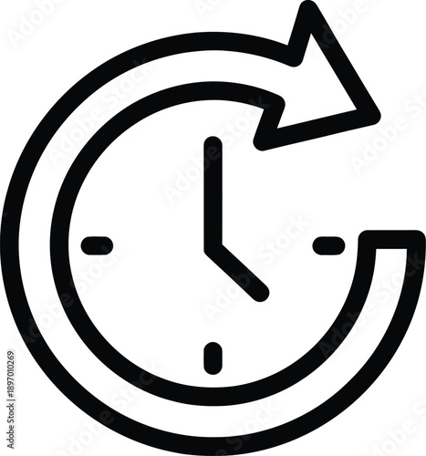 Circular arrow around a clock face icon representing time cycle, refresh, or history in black outline style
