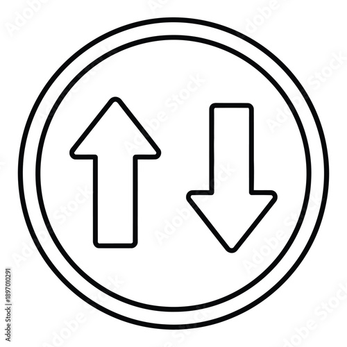 Circle icon with upload and download arrows, clean vector graphic for data transfer, syncing, or file management.