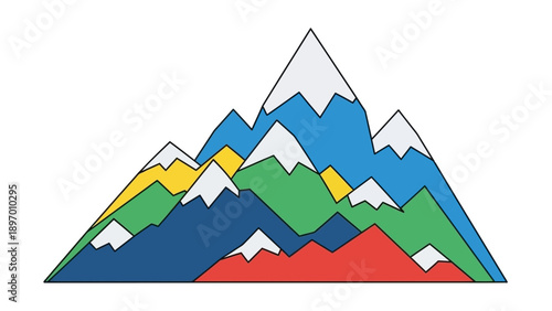 Colorful Mountains Illustration with Geometric Shapes.