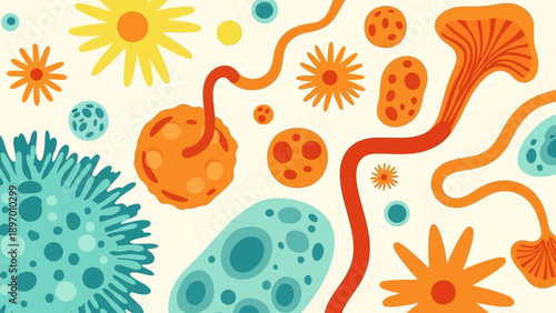 Colorful Microorganisms and Cells Illustration.