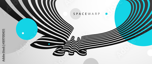 3D perspective lines and circles vector abstract background, curve stripes ribbon bent wallpaper, road journey concept, dynamic wallpaper.