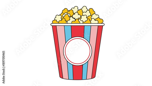Colorful Striped Popcorn Bucket with Popcorn.