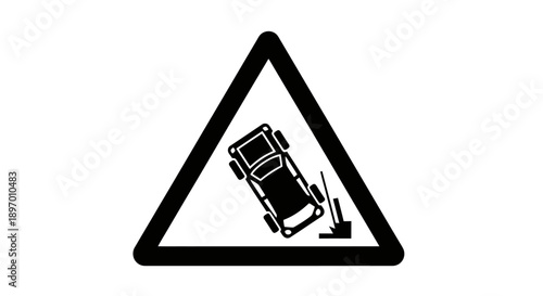 Warning sign depicting a car falling off a cliff.
