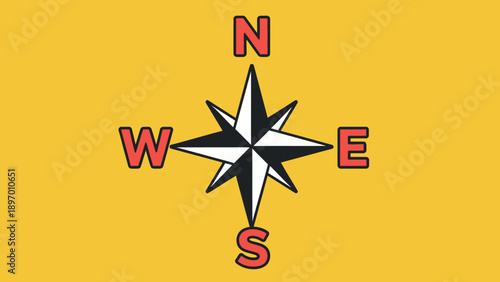 Compass Rose Navigation Symbol with Directions.