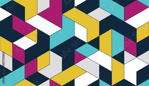 Cubes abstract architecture background, construction seamless pattern with 3D blocks, geometric linear polygon wallpaper, isometric cubic tiling pattern.