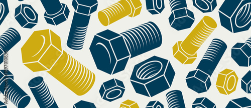 Bolts and nuts seamless background, repair and maintenance workshop tiling wallpaper, mechanic technics service endless pattern, elements easy to use separately.